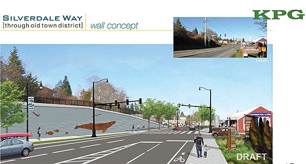 An artist’s rendition of what the south entrance to Silverdale might look like by 2018 shows five automobile lanes