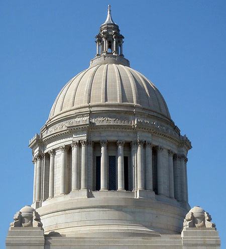 The dome of the Washington State Capitol Building in Olympia. The state Legislature is in session.