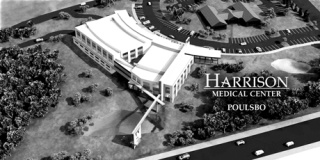 This architectural rendering shows an aerial view of what Harrison's proposed Poulsbo site would look like.