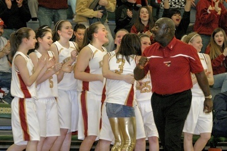 Kevin Strozier celebrates a victory over  Steilacoom in March.