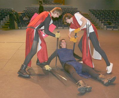 South Kitsap High School students practice a battle scene for their production of Shakespeare’s Henry V