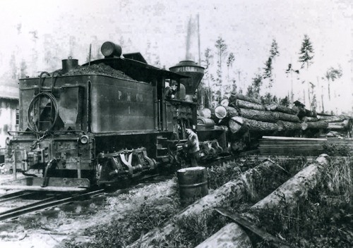 An engine and coal car that ran short distances from various locations in North Kitsap’s forests.