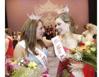 Miss Poulsbo 2009 Heidi Nicks (left) and Miss Kitsap 2009 Hannah Orando congratulate each other after winning their respective crowns Saturday.