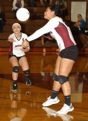 South Kitsap junior middle blocker Shannon Laupola had seven blocks during the Wolves’ 25-18