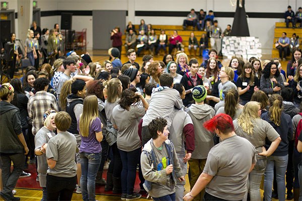 Participants in the 2016 Kitsap Youth Rally for Human Rights dance during the closing ceremony on March 25.