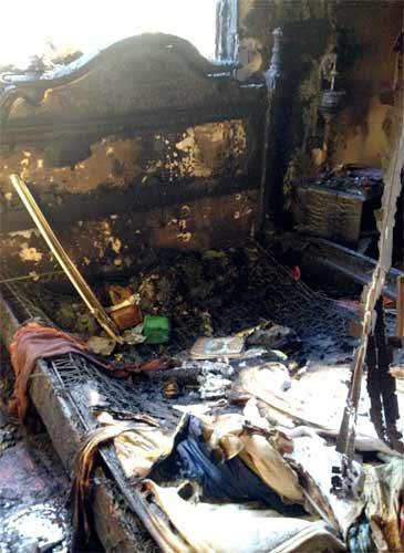 Flames were seen coming out of windows during a house fire in Miller Bay Estates March 12. The fire appears to have been started by a heating pad left in a bed. Fire damage was limited to the upstairs.