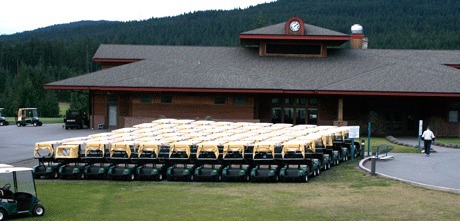 It is not uncommon to see lines of empty carts outside the clubhouse at Gold Mountain Golf Complex