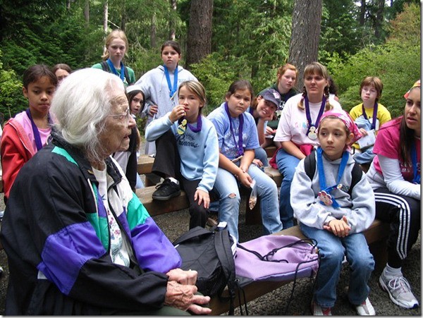 Emma Otis of Poulsbo tells Girl Scouts about the history of Camp St. Albans