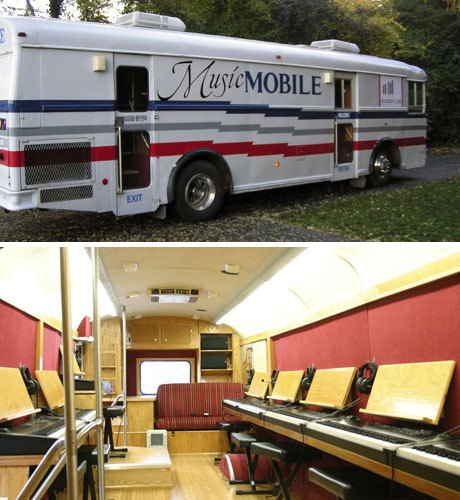 What was once a Bookmobile is now a full-service piano practice studio on wheels. Unfortunately