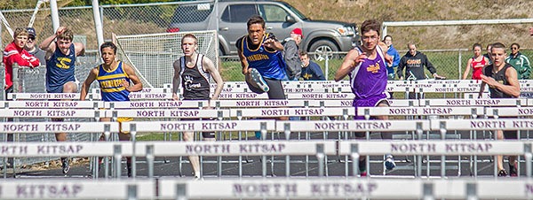 Hurdlers from Bremerton and Central Kitsap competed in the 110-meter high hurdles.