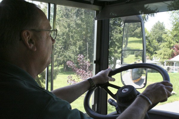 Scott Collette drives bus No. 29  on his Mountain View Middle School route.