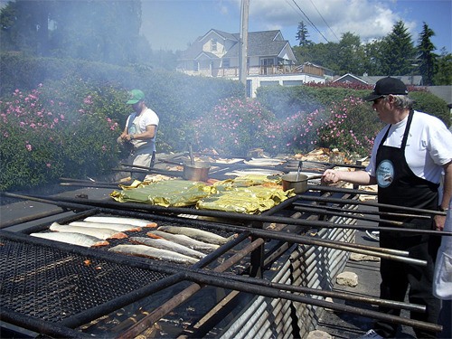 Smoke fills the air at the annual Salmon Bake at the Manchester Library. This year's bake takes place June 19 from noon to 4 p.m.