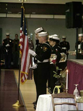 The Kitsap Battalion of Naval Sea Cadets and the Knights of Columbus perform the colors at Tuesday's Kitsap County Veterans Day ceremony at the Kitsap Fairgrounds Pavilion.