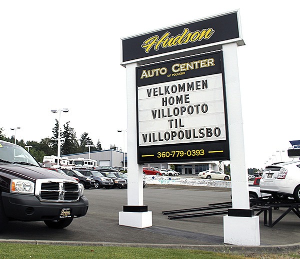 A sign at Hudson Auto Center in Poulsbo welcomes Ryan Villopoto home to 'Villopoulsbo.' Villopoto