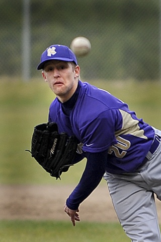 North Kitsap Vikings pitcher senior co-captain Andy Smith pitches off the mound Tuesday during action against the Klahowya Eagles. In six innings Smith only allowed five hits and one run