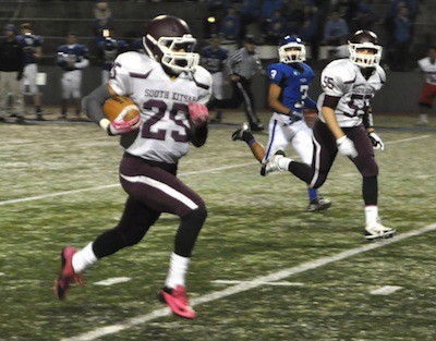 South Kitsap sophomore Corey Bell scored touchdowns to open each half during Friday’s 28-7 win at Stadium in a Class 4A Narrows League contest. Bell finished with 133 yards on just six carries.