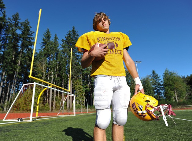 Kingston Buccaneers running back Lou Hecker shows the potential of the Bucs football team this season. Hecker had 245 rushing yards against the Bainbridge Island Spartans in a preseason game on Friday