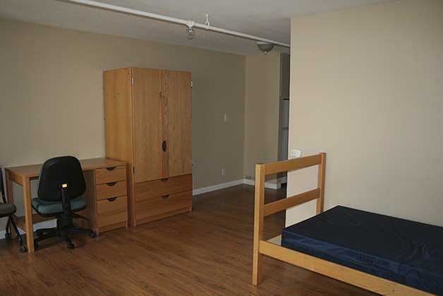 A new residence hall at Olympic College features furnished dorm rooms for students.
