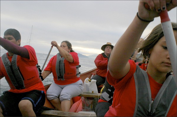 The Port Gamble S'Klallam canoe skippered by Laura Price heads to Neah Bay during the 2010 Canoe Journey / Paddle to Makah.