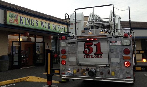 Central Kitsap Fire and Rescue Crews responded to a fire at the King's Wok Buffet in Silverdale early Thursday morning. A CKFR spokesperson said that a newly installed sprinkler system saved the business and nine others in the strip mall.