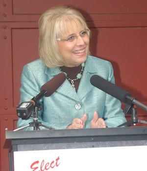 State Rep. Jan Angel speaks during a Thursday morning press conference at her home.