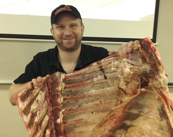 Bay Street Meat Company butcher and co-owner Brian Brozovic gave a demonstration to students Aug. 1 in Bates Technical College’s culinary arts program.