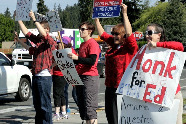 North Kitsap teachers gathered at 7:30 a.m. May 18