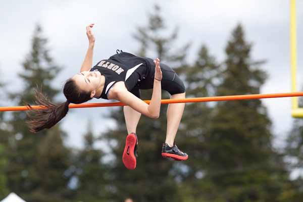 North Kitsap's Rebecca Darrow competes in the High Jump during the Olympic League Championships May 10 at North Kitsap Stadium. Darrow finished first in the event.