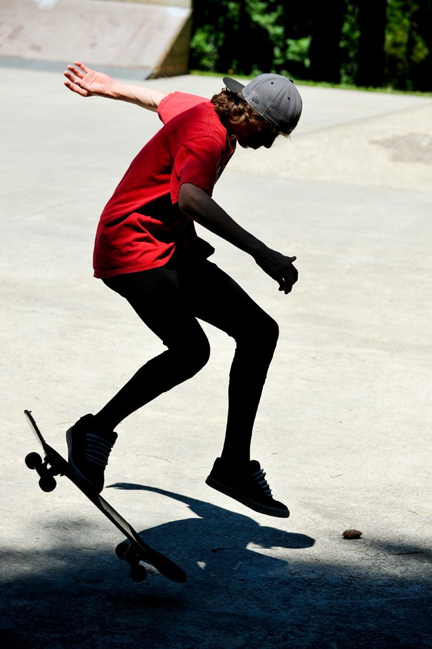 A skateboarder takes advantage of the sunshine this week to ride at Raab Park.