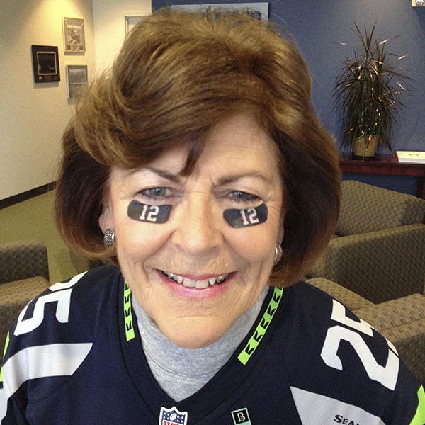 Bremerton Mayor Patty Lent is in her Seahawks gear for Blue Friday.