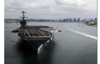 USS John C. Stennis (CVN 74) gets underway after a scheduled port visit in San Diego. The Stennis Strike Group is currently conducting a two-week sustainment exercise.