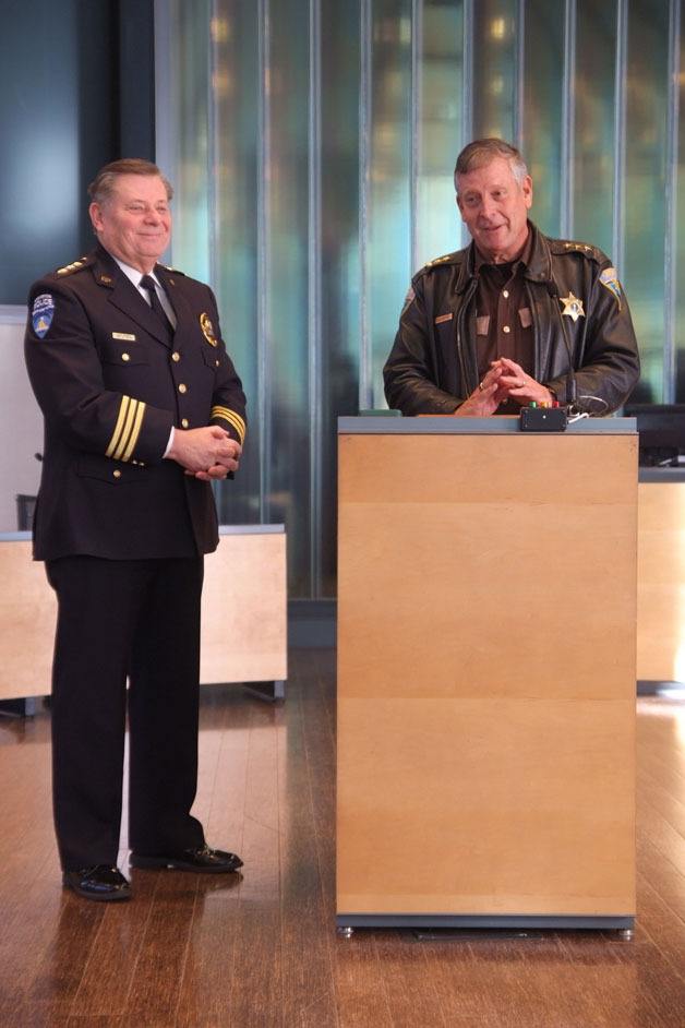 The City of Bremerton hosted a send-off last week at city hall for retiring police chief Craig Rogers. One of the speakers at the event was Kitsap County Sheriff Steve Boyer. Also during the event