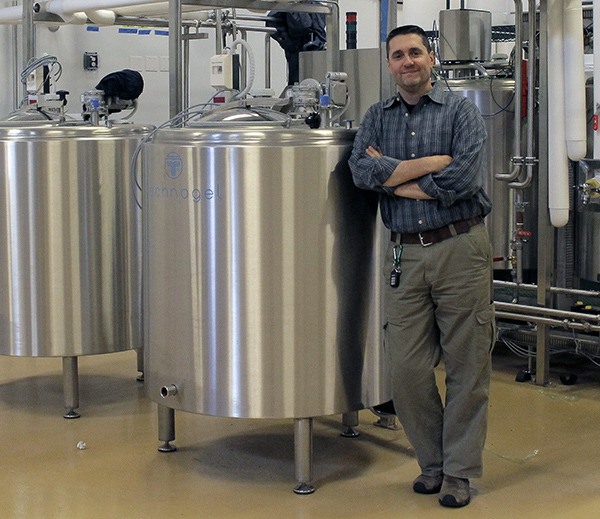 Jerry Perez in Mora Iced Creamery’s  production plant on Viking Way in Poulsbo.