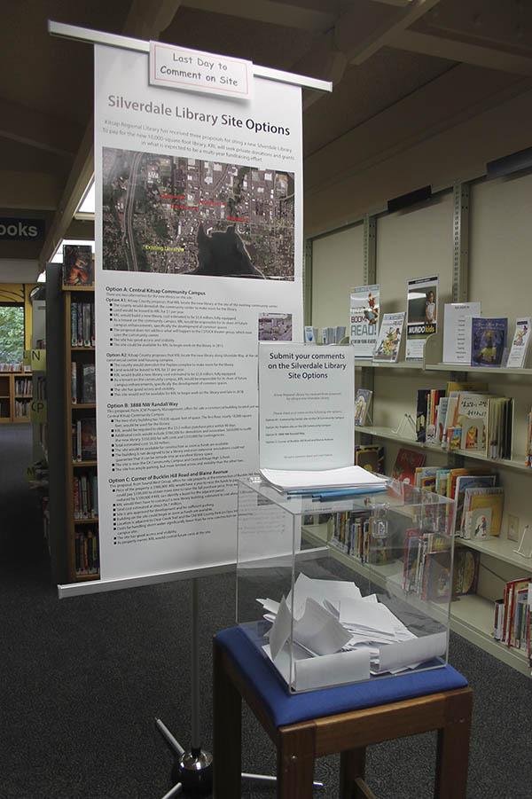 Information about possible locations for a new library in Silverdale has been posted all month.