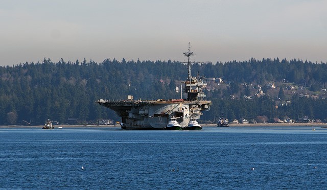 The USS Ranger heads toward Rich Passage on March 5.