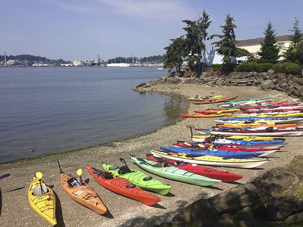 A rainbow of kayaks await their time on the water.