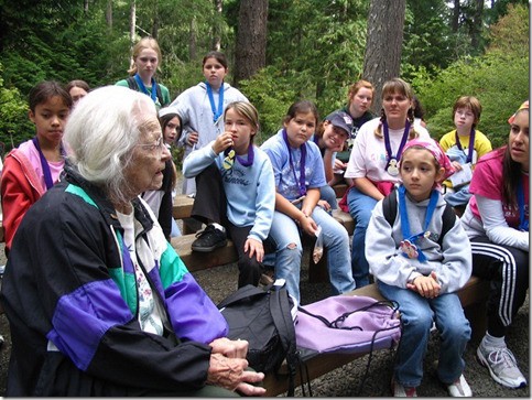 Emma Otis tells Girl Scouts about the history of Camp St. Albans