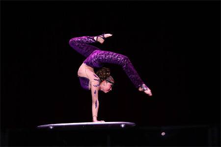 An acrobat balances during a performance of Circus Gatti.