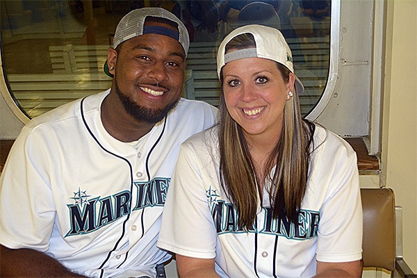 Patrick Lewis and Melissa Bates on the ferry home from the Mariners game.