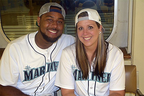 Patrick Lewis and Melissa Bates on the ferry home from the Mariners game.