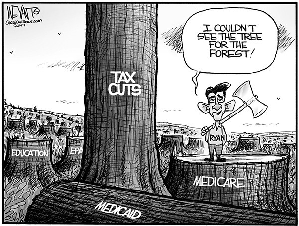 This week's cartoon deals with the budget cuts at the Federal level.