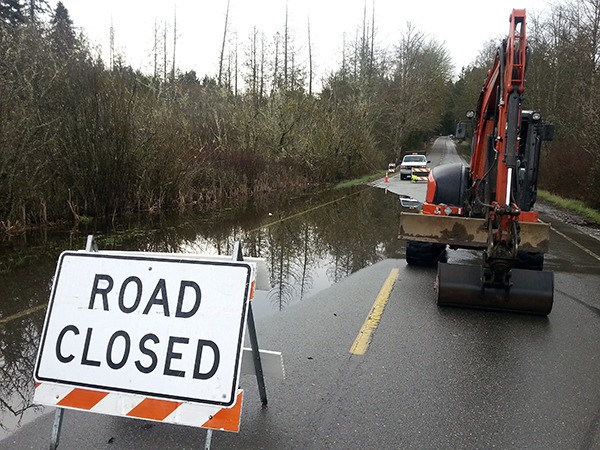 Brownsville Highway about one mile south of the Keyport turnoff remained closed at 9:30 a.m. March 11 while road crews checked to be sure the roadway hadn’t been undermined and repaired the west shoulder that had eroded by floodwaters from the March 9 storm.