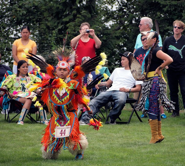 Visiting dancers with tribes from the Northwest and beyond compete in the 2013 Chief Seattle Days pow wow in Suquamish.