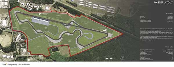 The master layout for the proposed 232-acre race course shows a 2.37-mile-long track