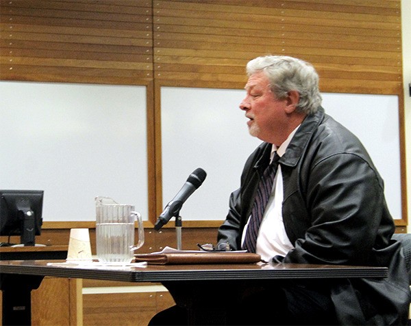 Kenneth Thomas interviews with the Poulsbo City Council Jan. 28 for the council position being vacated by Linda Berry-Maraist.