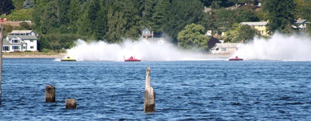 Hydroplanes zip across Dyes Inlet during the Silverdale Thunder races in 2009.