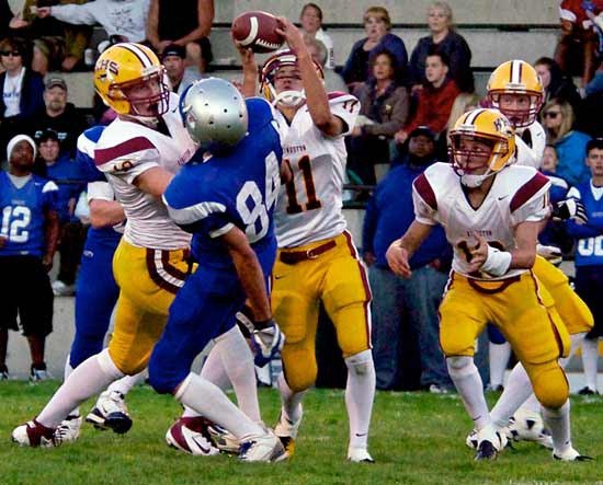 Sophomore Bobby Reece intercepts a pass during the Kingston Buccaneer's first game on Sept. 2 against Chimacum High School. The Bucs shut out Chimacum