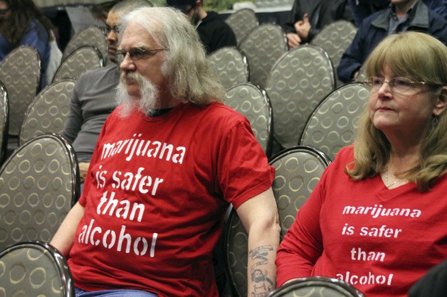 Bremerton residents Tim and Karen Elton were among hundreds of people to attend a Liquor Control Board hearing on marijuana regulation at the Kitsap Conference Center last week.