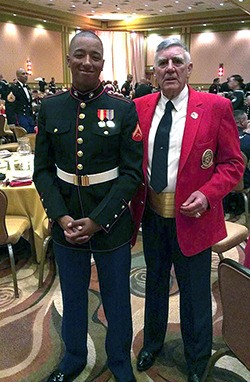 Lance Cpl. Luis Martinez and actor R. Lee Ermey of 'Full Metal Jacket' fame at the 2012 Marine Corps Ball at the Pechanga Casino in Murrieta