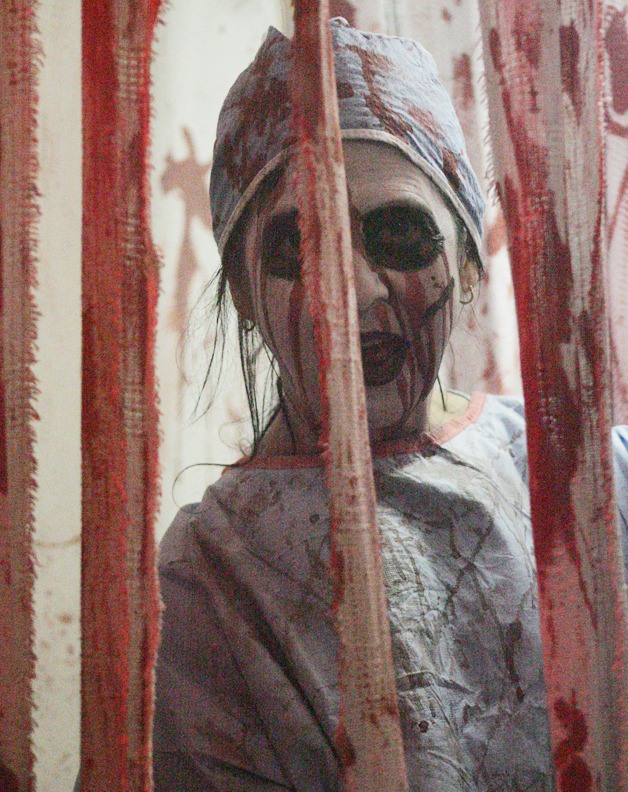 Marilyn Pincus dressed as an asylum ghoul for the USS Turner Joy museum ship “Haunted Asylum” tour.